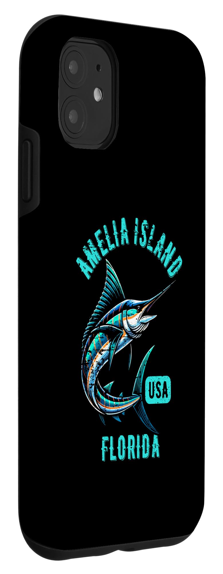 iPhone 11 Amelia Island Florida Retro Distressed Style Fish Design Case - Image 3