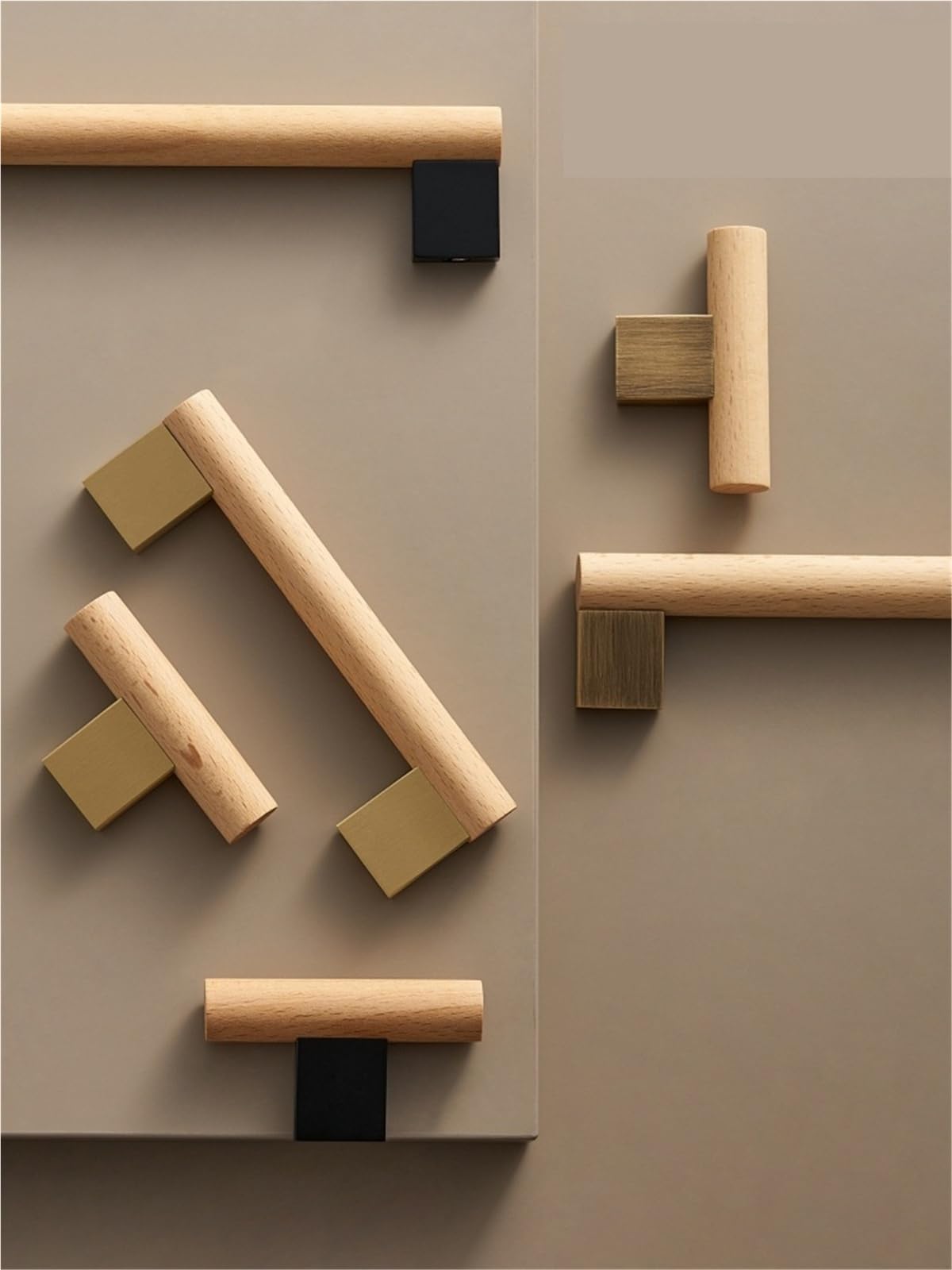 Tiradores de latón macizo y madera de haya para muebles elegantes
