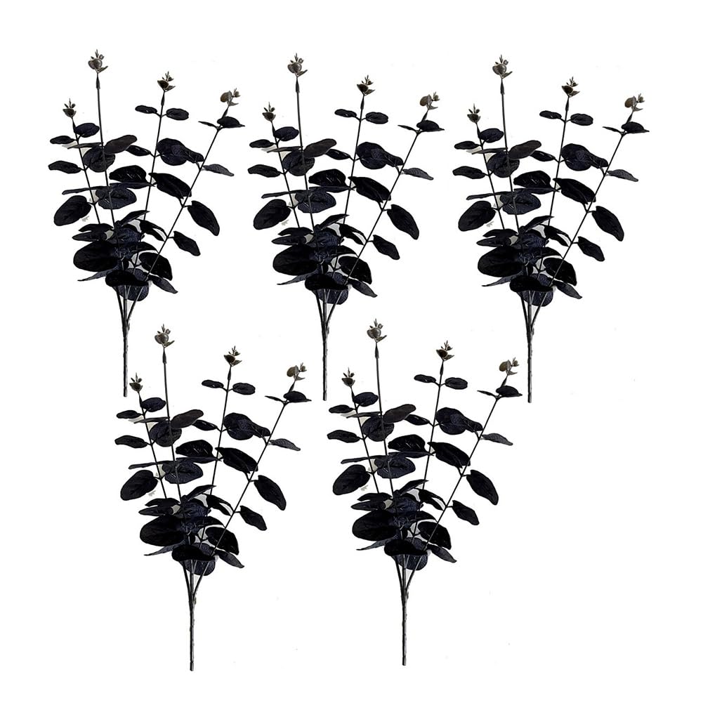 Vjsujehgy Black Eucalyptus Branch Black Flower Artificial Eucalyptus Black Artificial Flower Used for Halloween Decoration