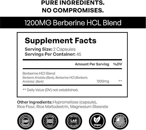 Miniatura 3 de Suplementos de Berberina HCL de Ultra Alta Potencia 1200mg | 90 Cápsulas Veganas | Suplemento de Berberina Orgánica para Apoyo Metabólico y Salud