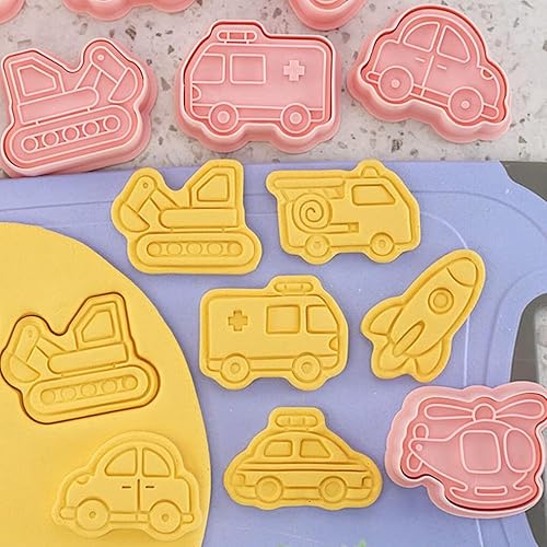 Miniatura 7 de MayeBridge Juego de sellos de galletas de plástico cohete de 8 piezas, conjunto de moldes de galletas para vehículos, herramientas de cocina para