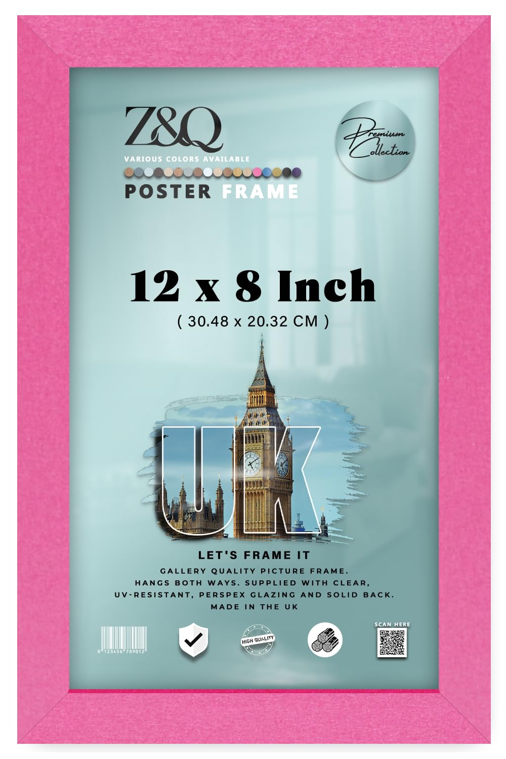 Z&Q - Flat MDF Wood Finish 12 x 8 Inch Picture Frame | Portrait/Landscape Display (30.48 x 20.32 CM) Perfect for Room Interior [ Pink ]