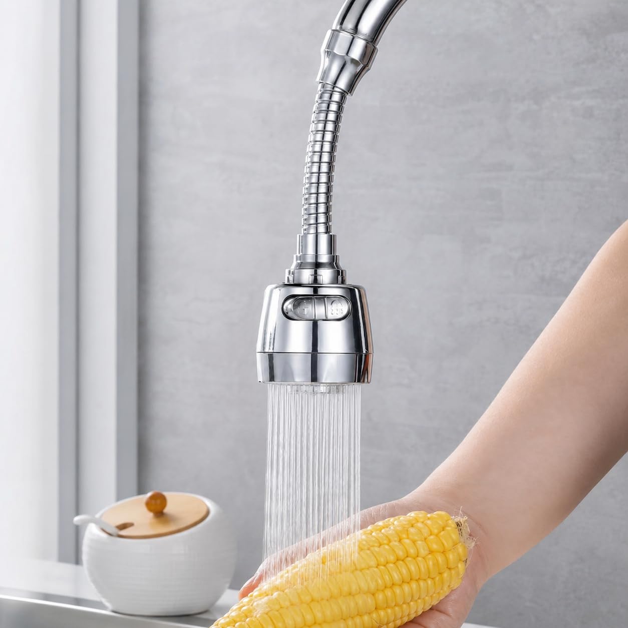 FAVHOME 360 Degree Rotating Swivel Sink Faucet Extended Bubbler Tap Aerator Water Saver Saving Filter Spray Adjuster Nozzle Head for Bathroom Kitchen Saver Facet Stainless Steel Finish - 1 Piece-picture-11