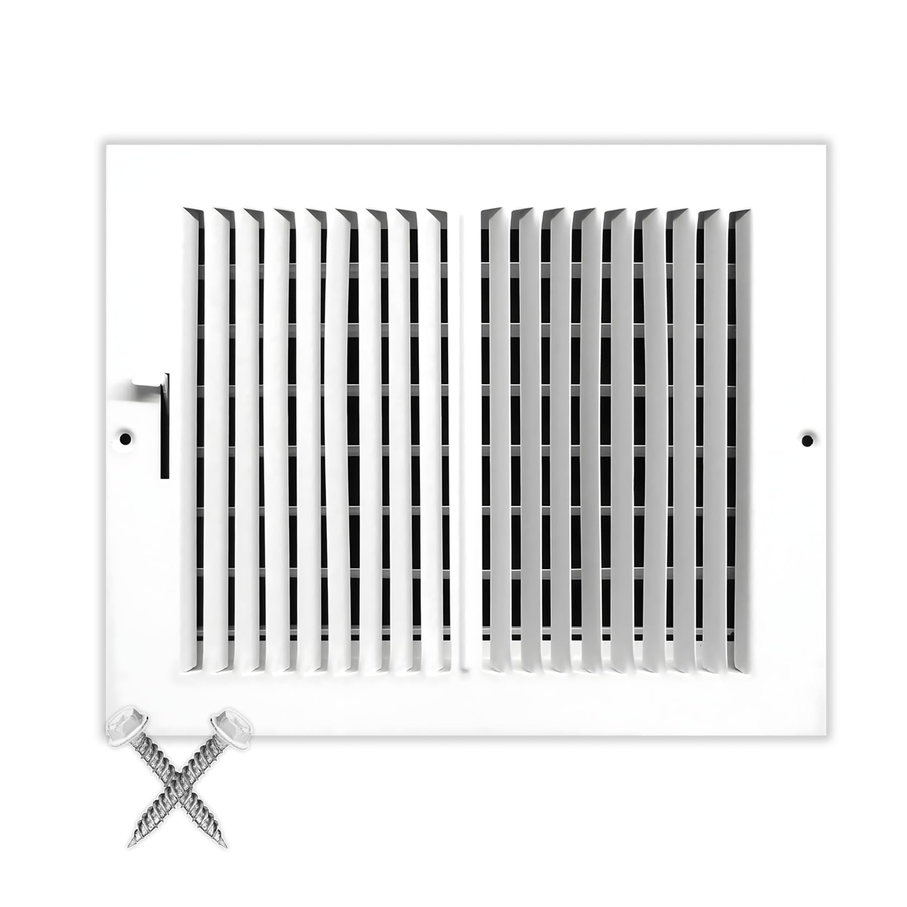 6"w X 4"h 2-Way- Flat Stamped Steel - Vent Cover - Grille Register - Sidewall or Ceiling - High Airflow - White [Outer Dimensions: 7.75"w X 5.75"h] — image 1
