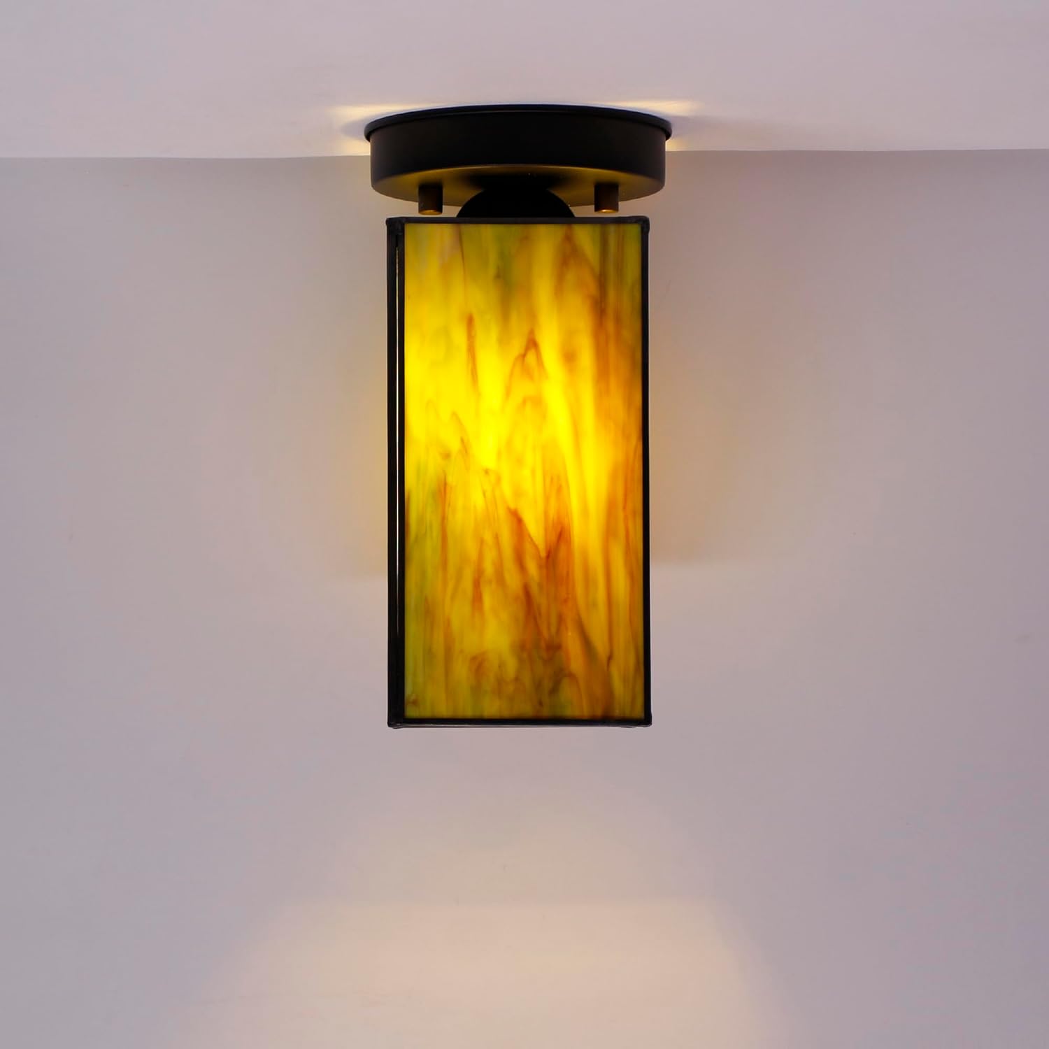 Tiffany Style Small Semi Flush Mount Ceiling Light Fixture Stained Glass for Kitchen, Bedroom, Bathroom, Entryway Hallway W5 H9.5 Inch (Yellow Green)