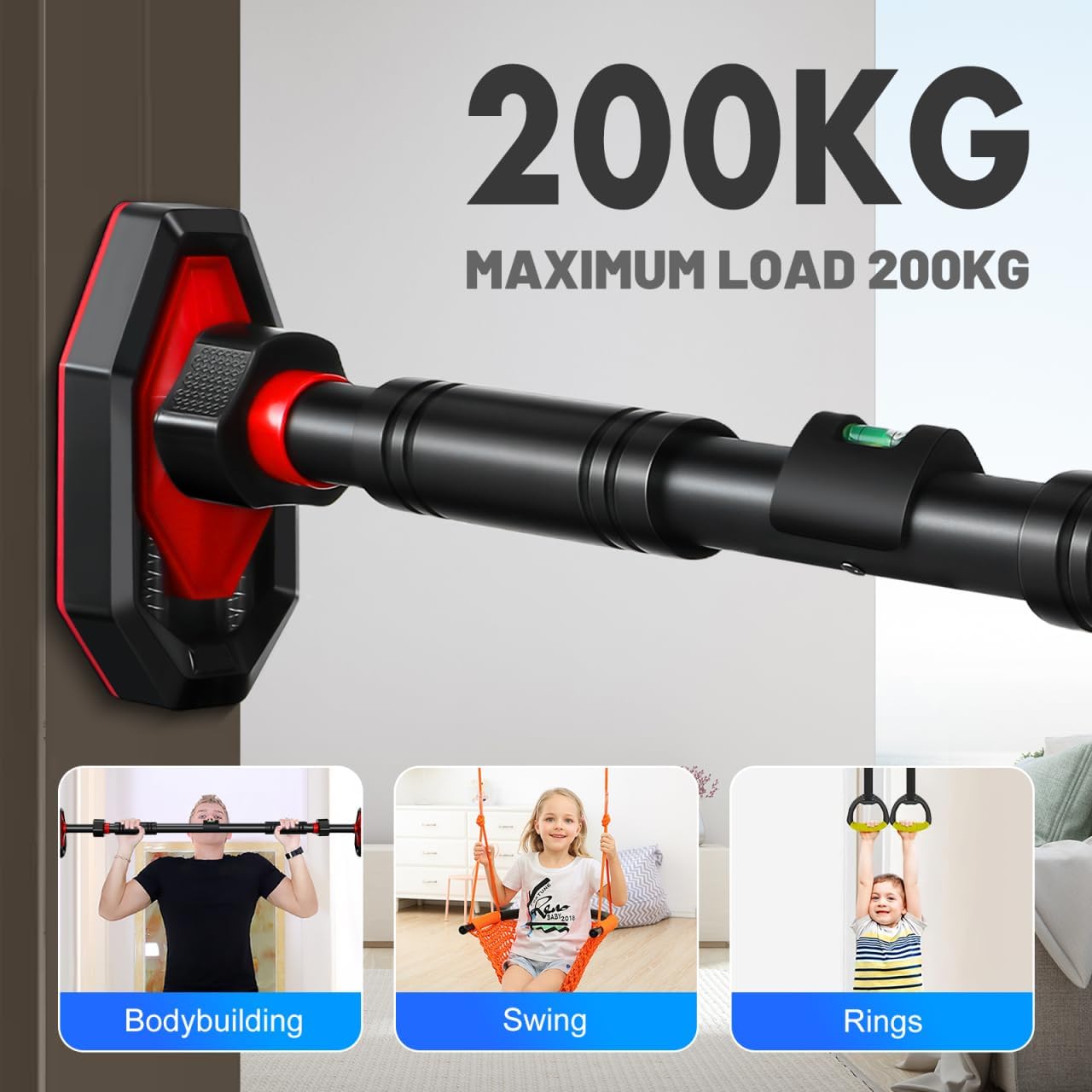 Ciieeo Adjustable Doorway Pull up Bar with Secure Locking No Drilling Installation Comfortable Grip for Home Gym Strength Training 39.37 Inch Portable Fitness Equipment