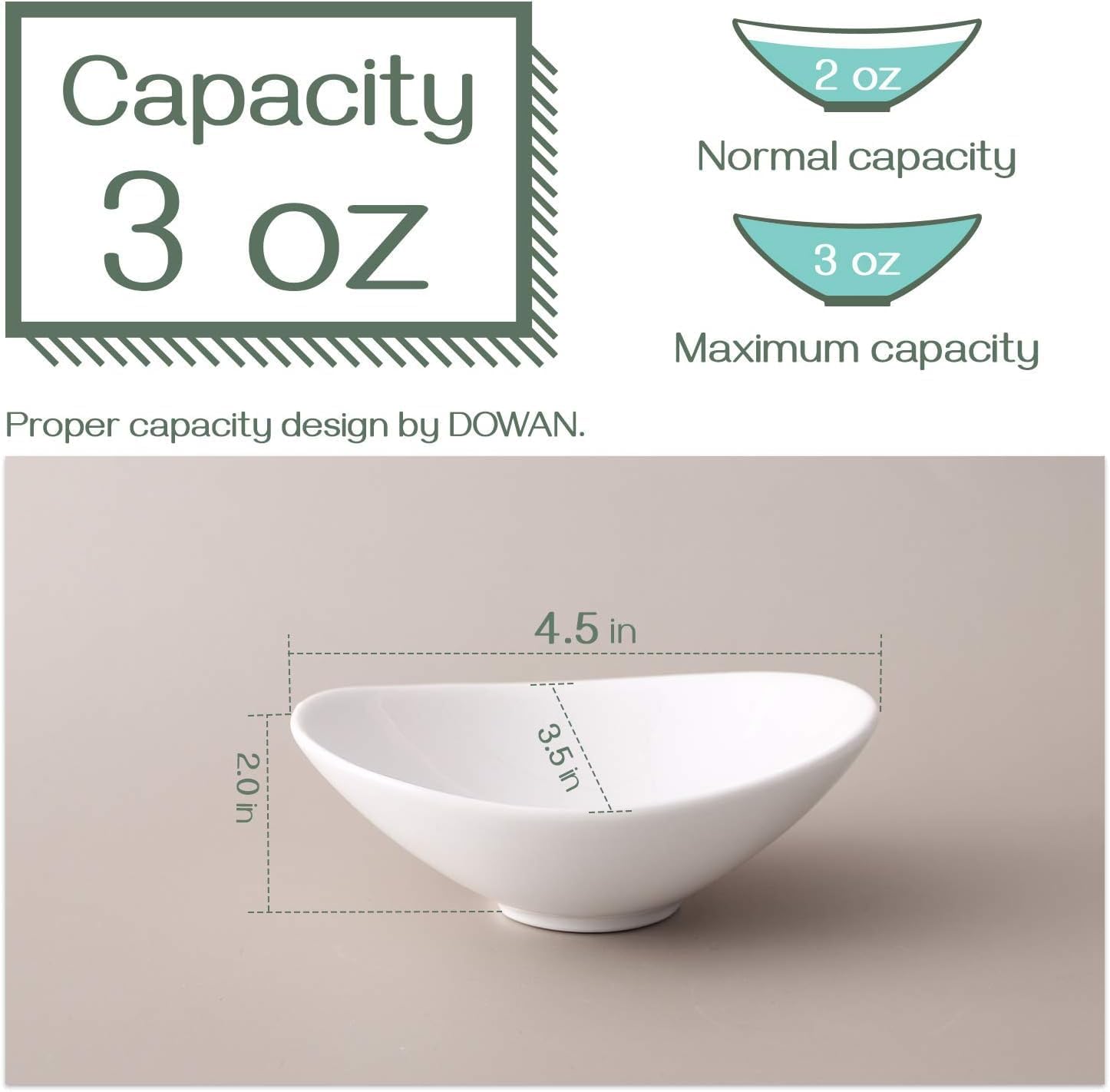 DOWAN Ceramic Dip Bowls, 3 oz 8 Pack Dipping Bowl, Mini Serving Bowls for Side Dishes, Sushi Soy Sauce Dish, Gravy Boat Porcelain Dipping Sauce Cups for BBQ and Party Dinner, Soft White
