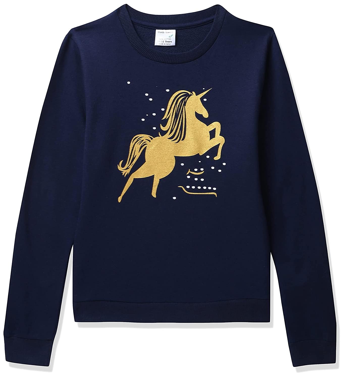 Cloth Theory Girl's Cotton Crew Neck Regular Fit Sweatshirt (SWSGL01_5_Navy_15-16 Years)