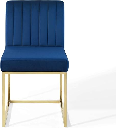 Miniatura 8 de Modway EEI-3806-GLD-NAV Carriage Channel - Silla de comedor de terciopelo de alto rendimiento, con base de trineo copetudo, color azul marino dorado