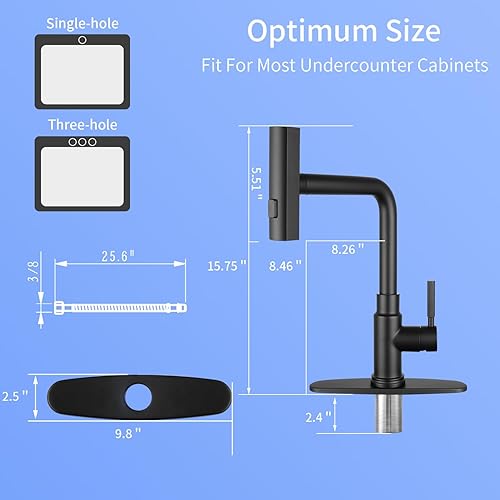 Miniatura 4 de Deseegoal Grifo de fregadero de cocina con interruptor de cabeza con rociador extraíble de tres funciones, grifo de una sola manija para instalación