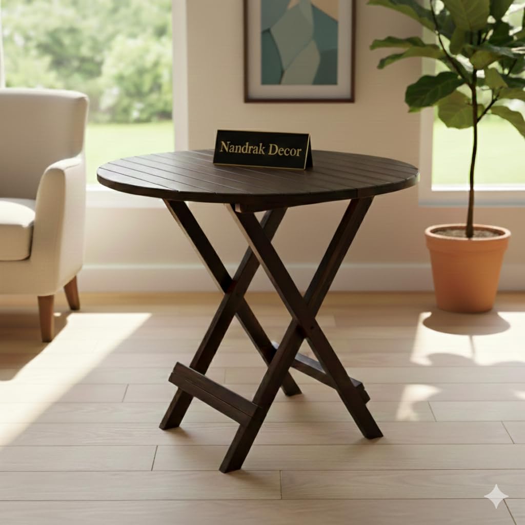 Nandrak Decor Sheesham Wooden Foldable Medium Size Dining for Coffee Table & Stool β Compact Furniture for Home,Office,Garden,Outdoor,Living Room Standard & Stylish Multi-(WalnutFinish) (Black)