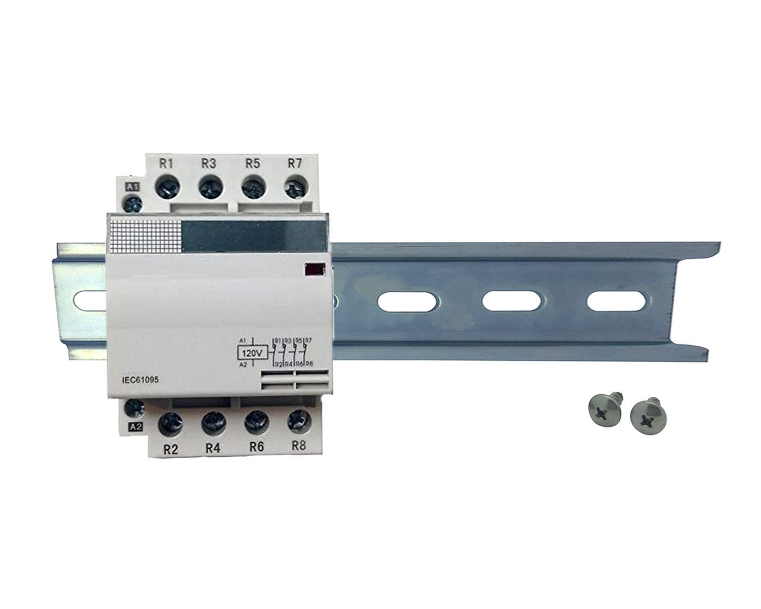 Shopcorp 4 Pole Contactor 120v Coil NO 50 amp IEC 400V AC Contactor with 110/120VAC Coil - Motor Load 40A and Lighting Load 63A (Silent Operation) | Includes DIN Rail and Phillips Screws