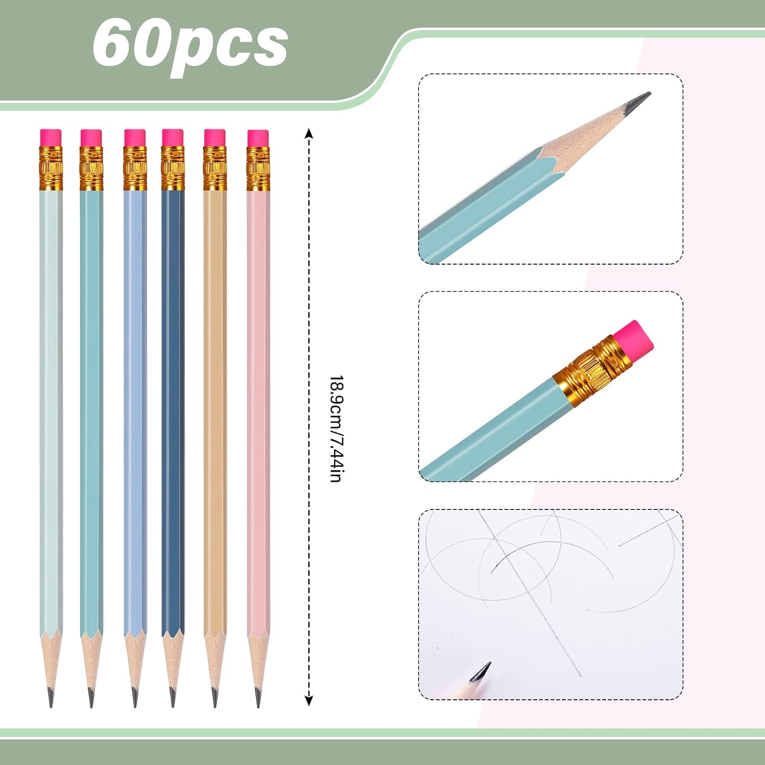 TecUnite 60 Pcs HB Pencils #2 Unsharpened Wood, Morandi Colors, Gold image 3