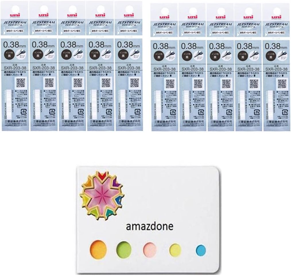 amazdone uni Jetstream EDGE 0.38mm Oil-based Ballpoint pen refills（SXR-203-38 Black） 10-pack Sticky Notes Value Set