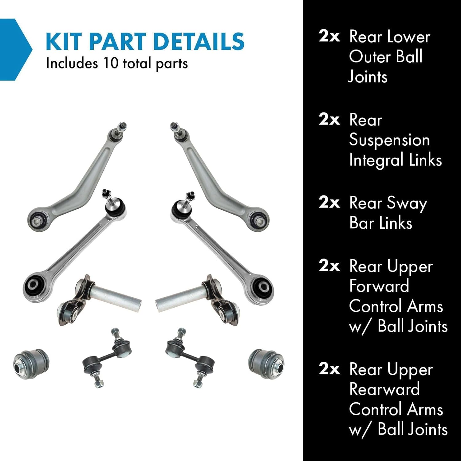 TRQ Rear Suspension Kit Ball Joint Control Arm with Ball Joint Suspension Integral Link Sway Bar Stabilizer Link Compatible with 2001-2003 BMW 525i 1997-2000 528i 530i 1997-2003 540i 2000-2003 M5