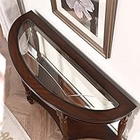 Vista 7 de PADMA HOUSE Mesa de sofá semicírculo tradicional de madera maciza con tapa de vidrio templado para sala de estar, nogal cereza