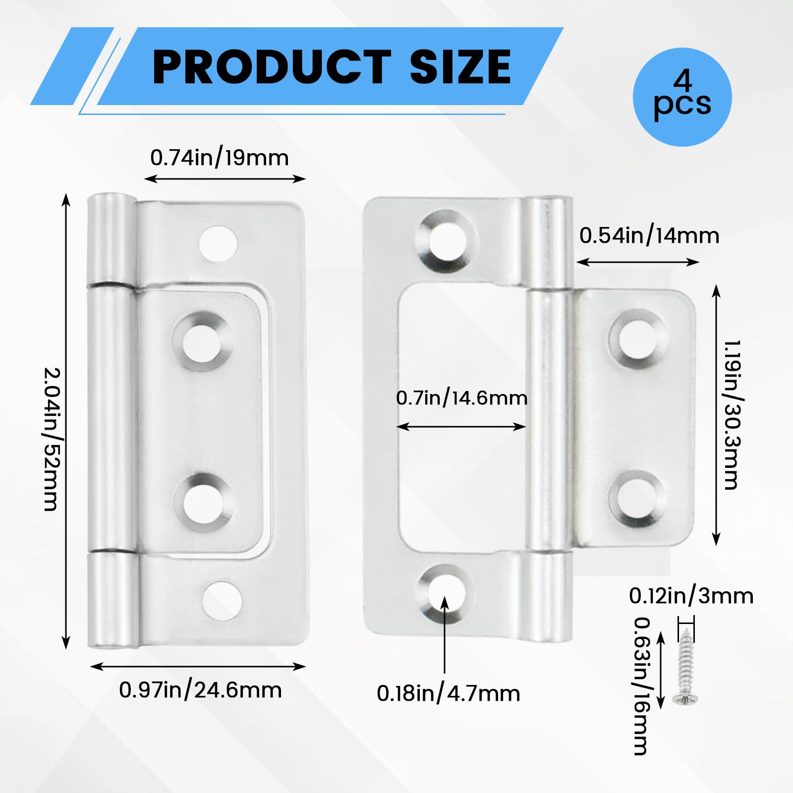 HＡ．Ｊ．Ｍ．Ｈ.K SDTC Tech 4-Pack Non-Mortise Door Hinges Bifold Butt Cabinet