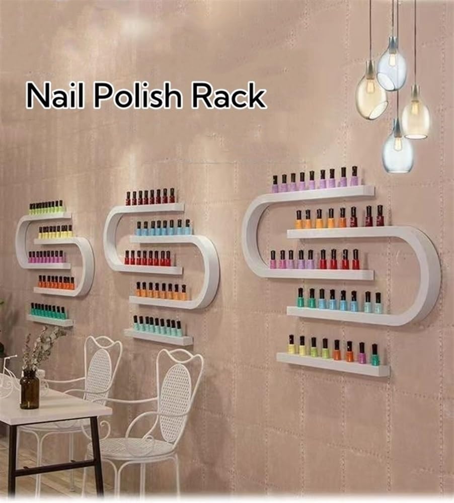 Estante de esmalte de uñas montado en la pared, estante de metal de 6 piezas para salón y hogar, elegante soporte de esmalte de uñas para tiendas de belleza y uñas, solución organizadora que ahorra