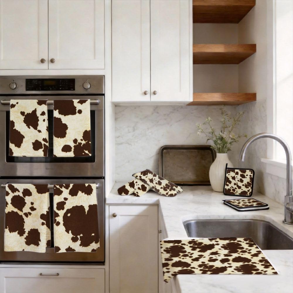 9PCS Brown Cow Print1 Cucina Decor e Accessori Set