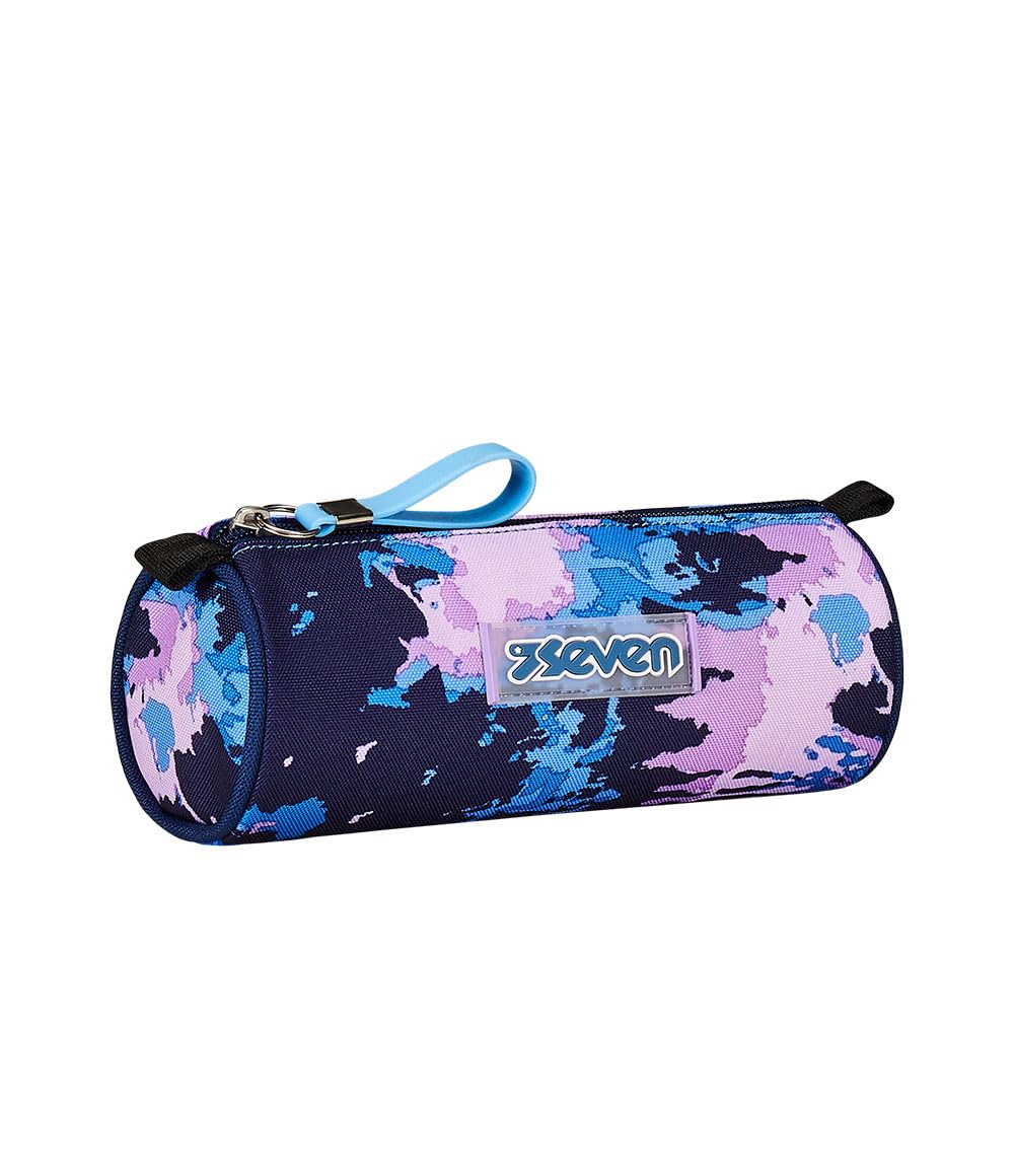 Seven School Pen Holder, Blue and Pink, Single Compartment Pen Holder, Zip Opening, Children and Youth, Purple, School