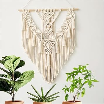 BMIDRUT Hanging Macrame Tapestry Woven Boho Wall Art Handmade Macrame Tapestry Home Wall Decor Wall Pediment 18x30 Inch Beige
