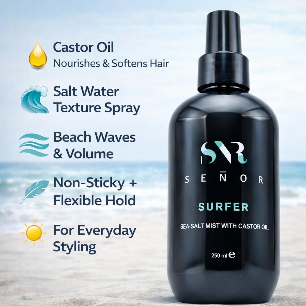 Señor Surfer Sea Salt Spray für Haare - 250 ml - Meersalz Spray Effekt mit Rizinusöl für Natürliches Beach-Look-Volumen, Matte oder Wet-Textur - Unisex