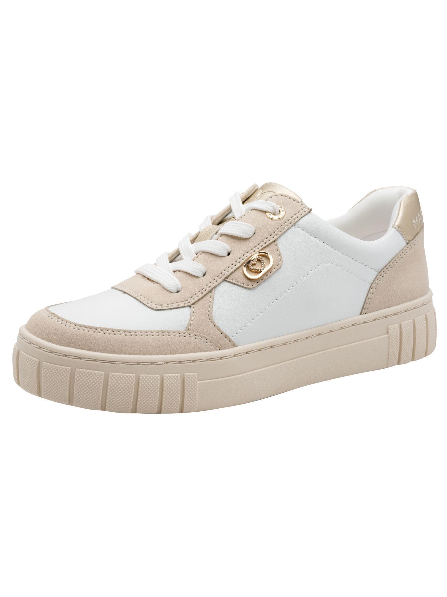 MARCO TOZZI Women's Sneaker Soft Feel Me Removable Footbed Soft Lining Stylish, White (White/Dune), 4.5 UK