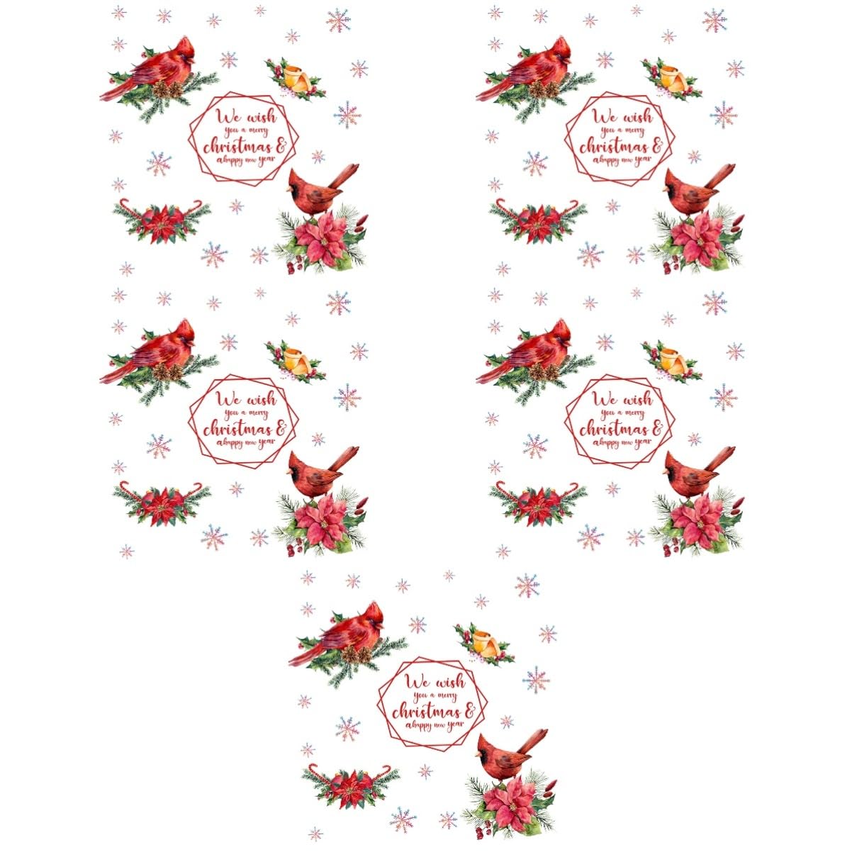Hemobllo 5blätter Weihnachtliche Wanddekoration Selbstklebende Fenstersticker Mit Vögeln Glocken Und Schneeflocken Für Wohnzimmer Und Festtagsatmosphäre Für Glatte Oberflächen