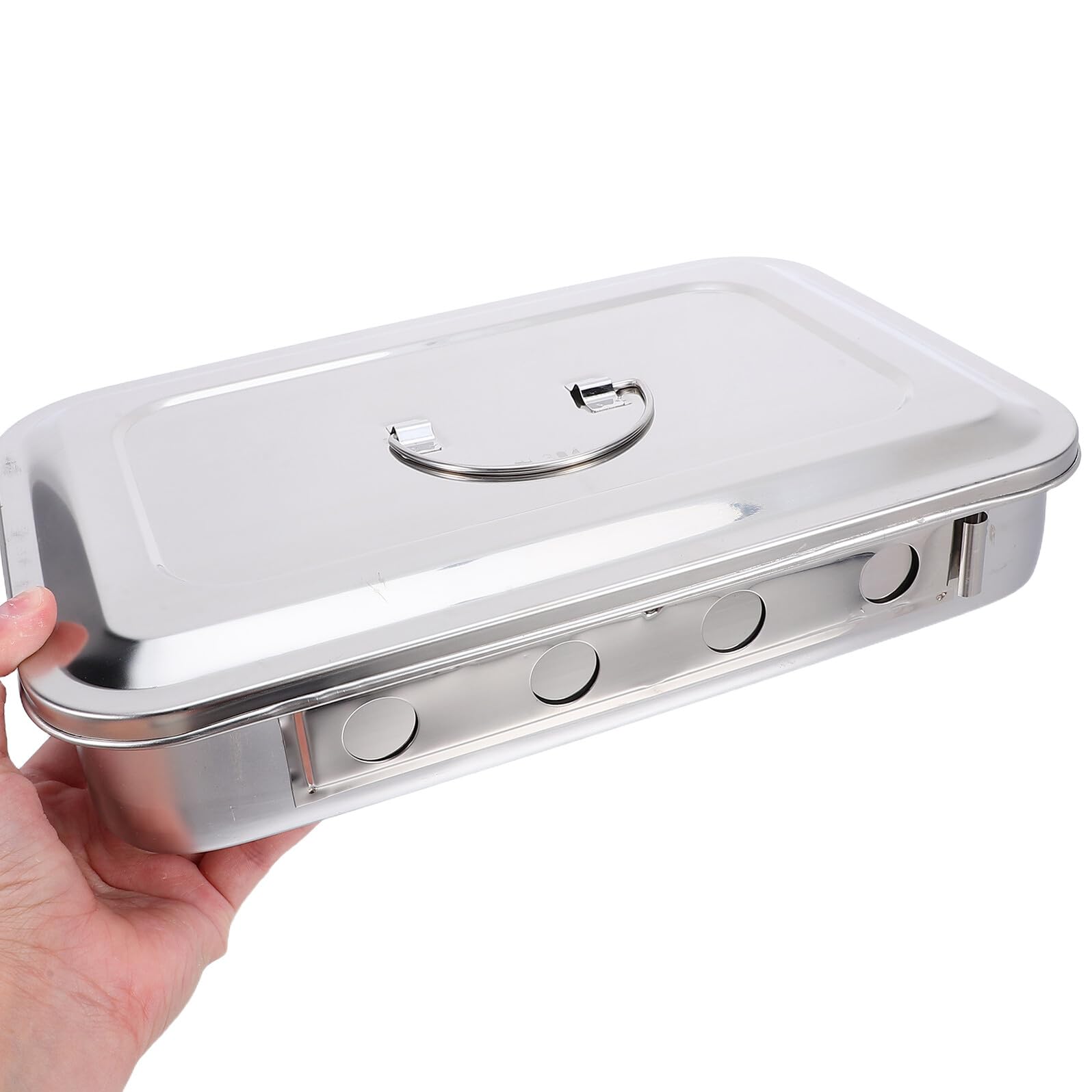 Vassoio in Acciaio Inox 30X20 CM con Coperchio e Maniglia Scatola Multiuso per Strumenti Dentali e da Laboratorio Contenitore Portaoggetti per Studi Medici e Odontoiatrici