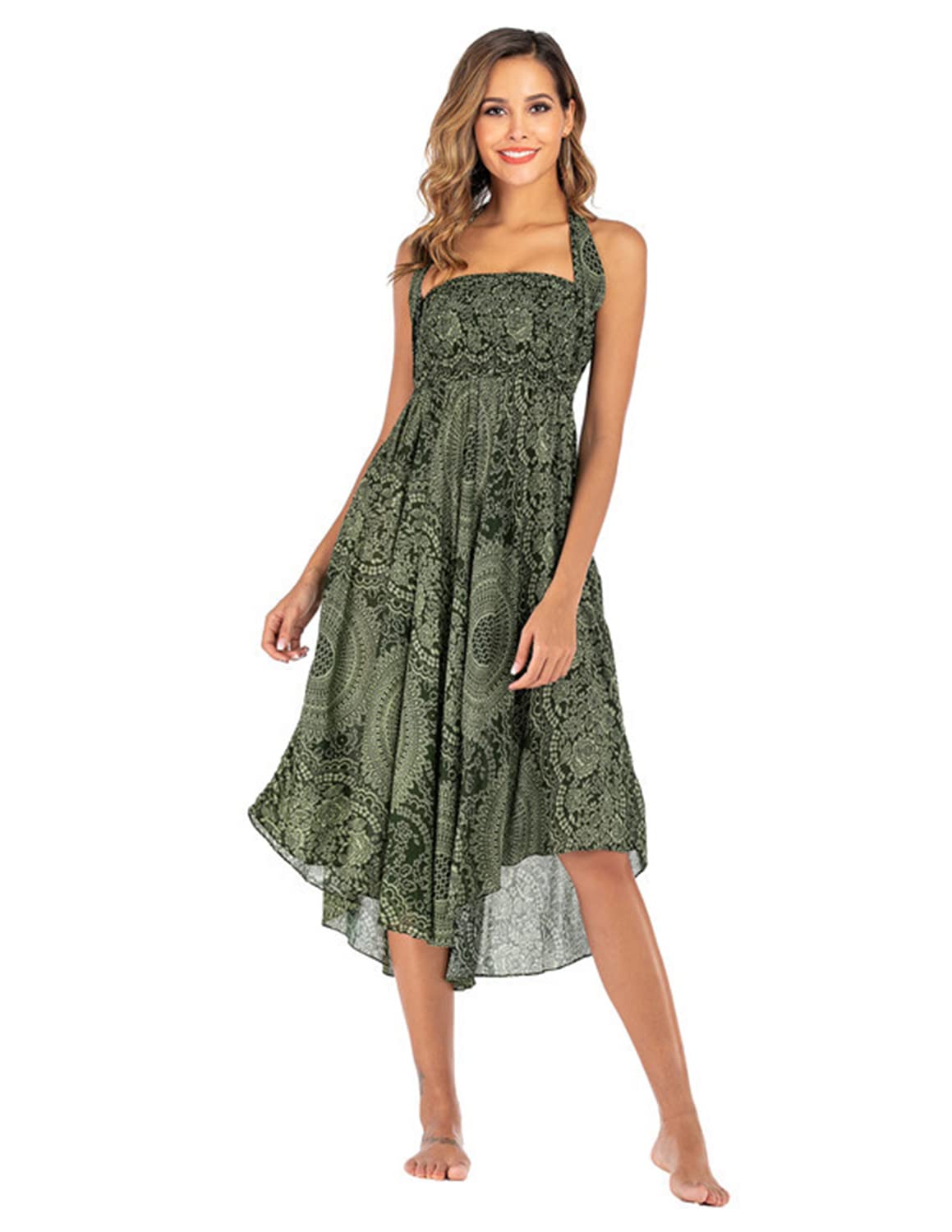 Damen Strandkleid Shirred Casual Ärmellos Boho Rock