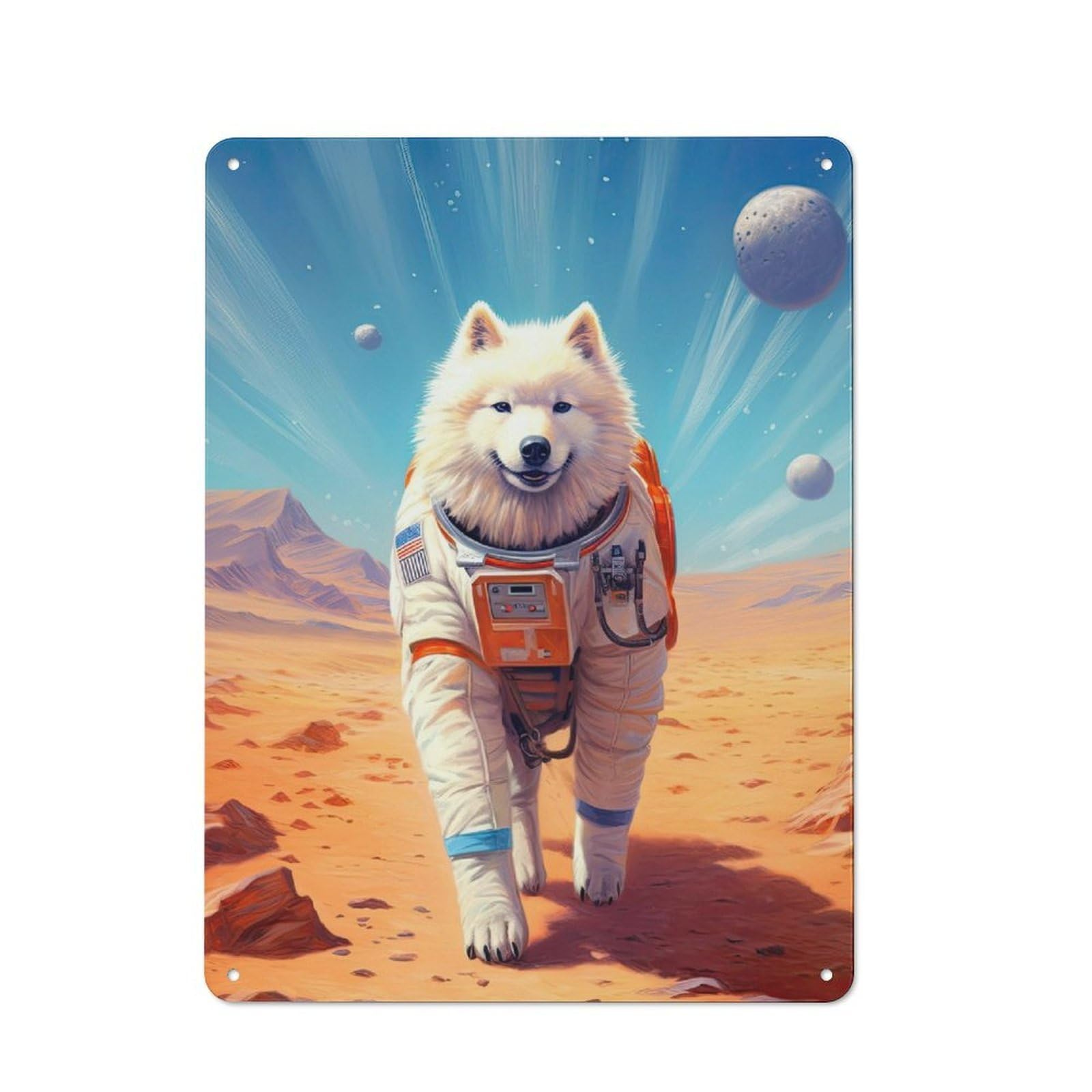 Junmoney Samoyed Mars Retro Metal Wall Sign 40X30cm With For Pub Or Café, A Housewarming Gift For Hospitality Wall Decor Collectors