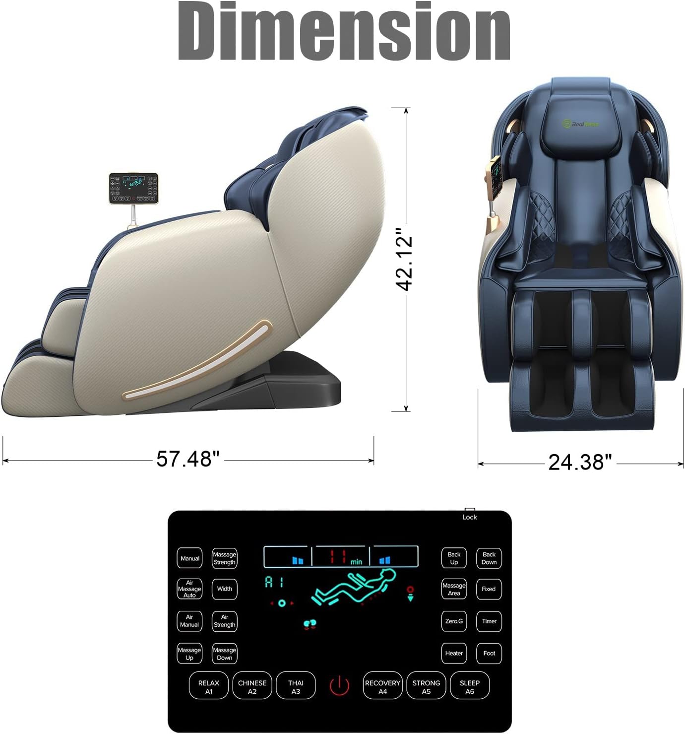 Real Relax Massage Chair, Full Body Zero Gravity SL-Track Shiatsu Massage Recliner Chair with Heat Body Scan Bluetooth Foot Roller, Favor-06 Blue