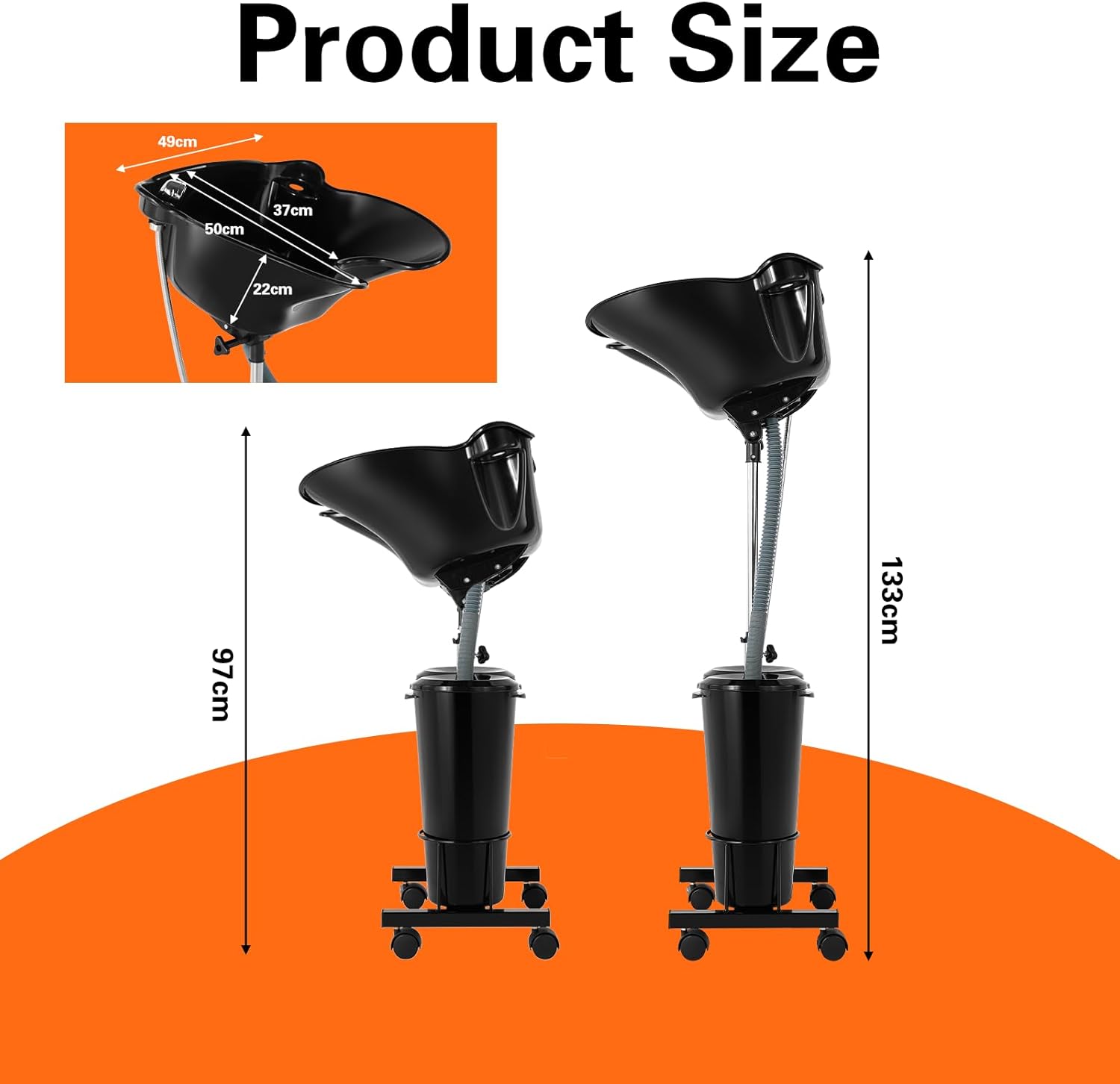 Portable Shampoo Bowl Unit Height Adjustable with 2 Bucket Hair Washing Station with Electric Pump and Drain Hoses, 270 Degree Rotation of Shampoo Basin Barber and Stylist Hair Salon Accessories