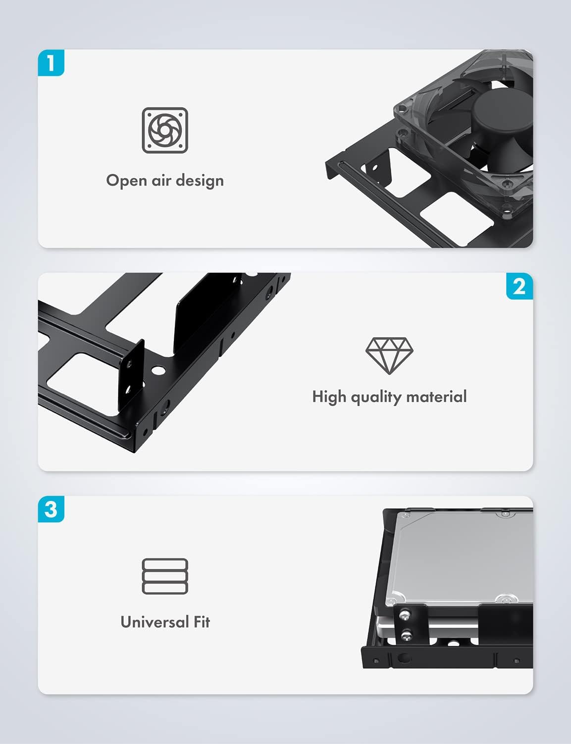 GRAUGEAR | 2 x 2.5 Inch HDD/SSD Drives Mounting Frame | Dual 2.5 Inch SSD/HDD Converter | in 3.5 Inch Bay | Metal | G-CV-25T35