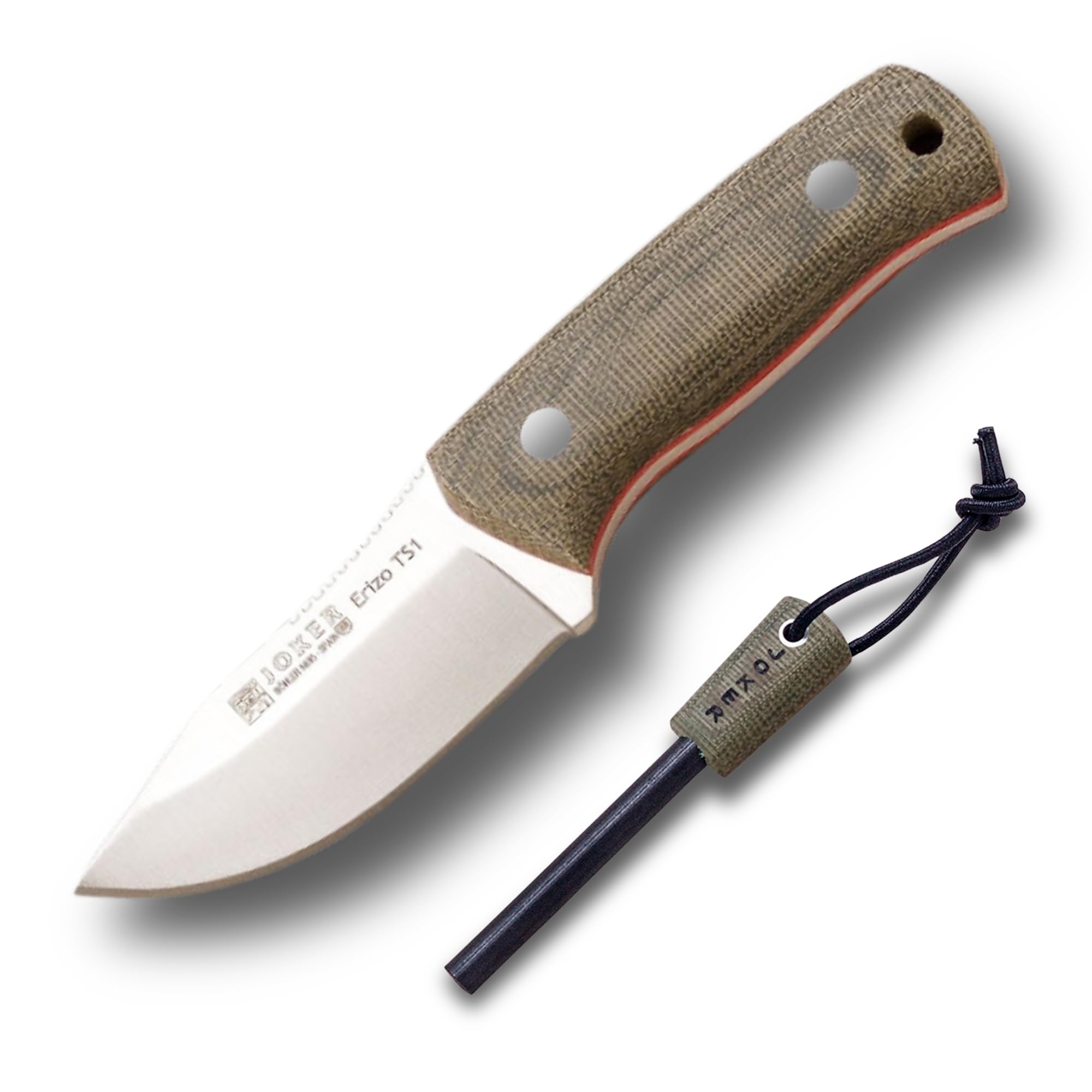 Coltello de bushcraft hunting de böhler N695 acciaio e manico de canvas micarta in colore verde, lama da 7,5 cm, Include fodero de in pelle , per la pesca, la caccia, l'escursionismo, il campeggio