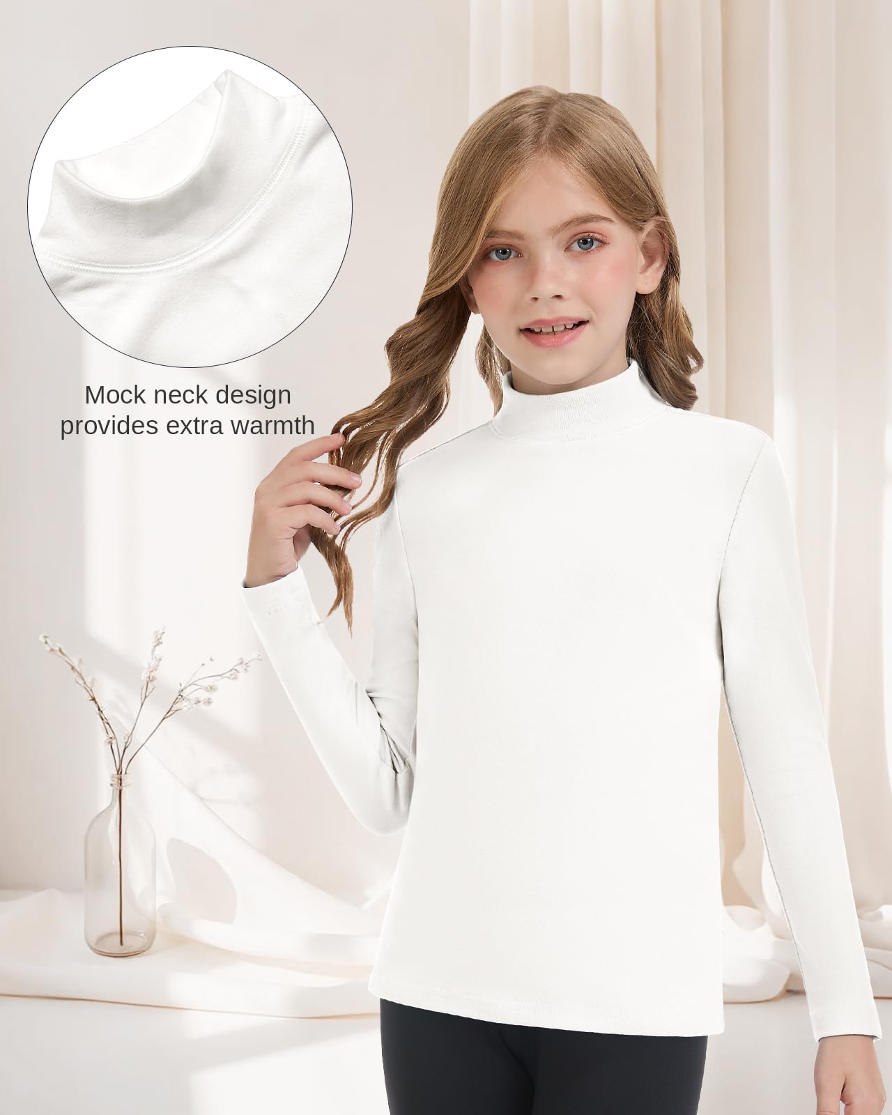 WOWENY Maglietta termica per bambini, a maniche lunghe, calda, unisex, a collo alto, a collo alto, per bambini, per l'inverno, da 6 a 14 anni