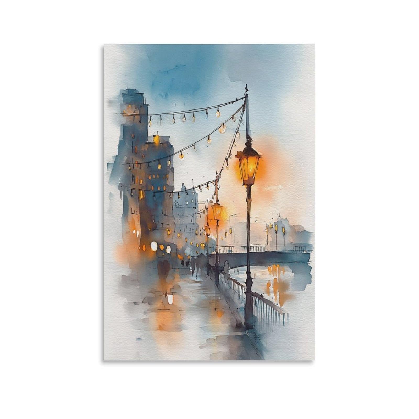 Cnaheiz Unframe-Style Retro Seattle Watercolor Painting Trendy Washington 20X30inch(50X75cm) Vintage Watercolor Canvas Art