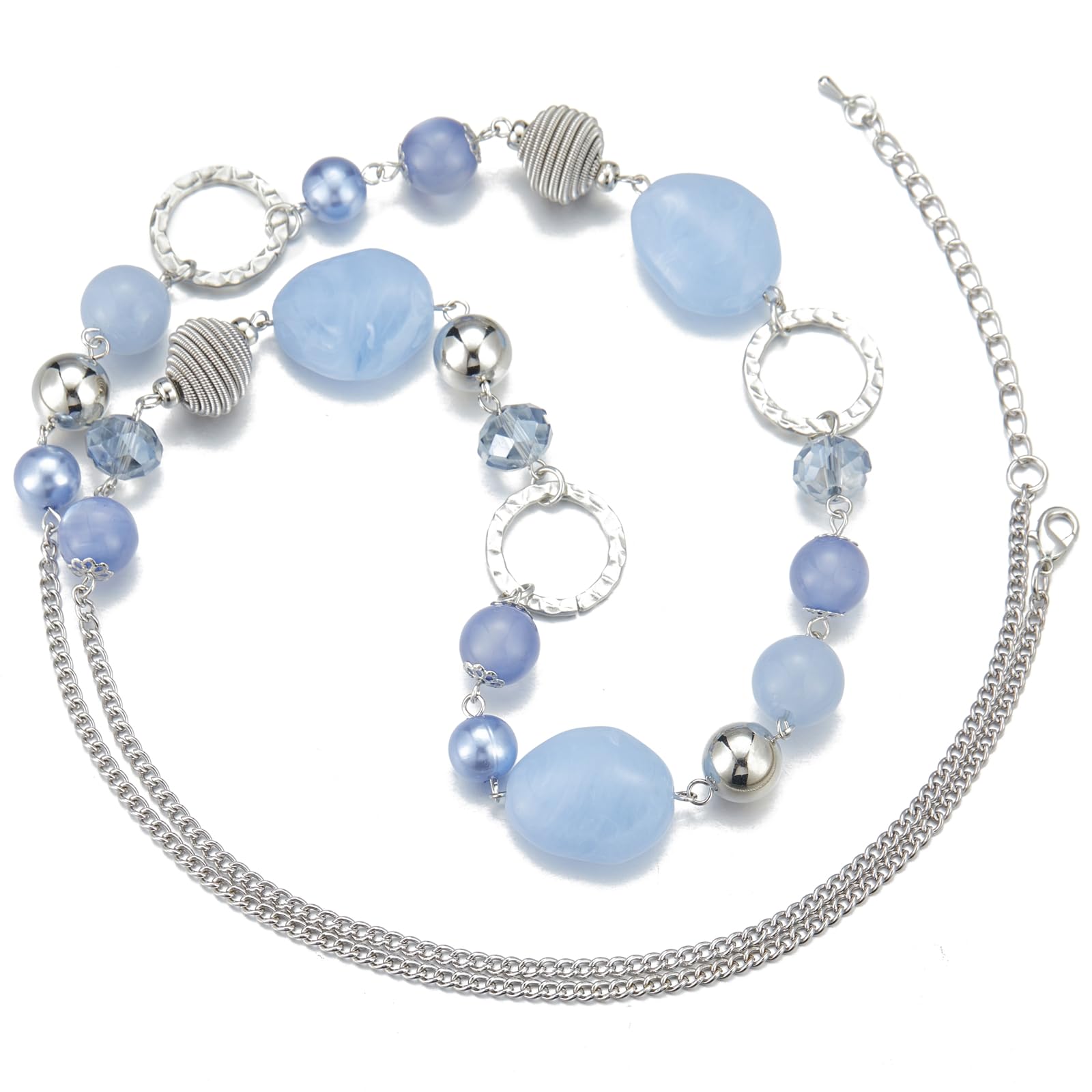 FULU AUTUMN Collana di perle lunga in argento – Collana boheme con cristalli e perle in pietra naturale, gioielli fantasia, idea regalo per la festa della mamma
