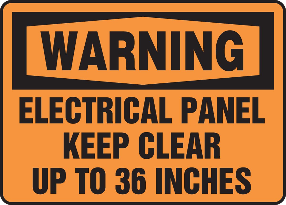 Accuform MELC309XV Adhesive Dura-Vinyl Safety Sign, Legend"WARNING ELECTRICAL PANEL KEEP CLEAR UP TO 36 INCHES", 7" Length x 10" Width x 0.006" Thickness, Black on Orange