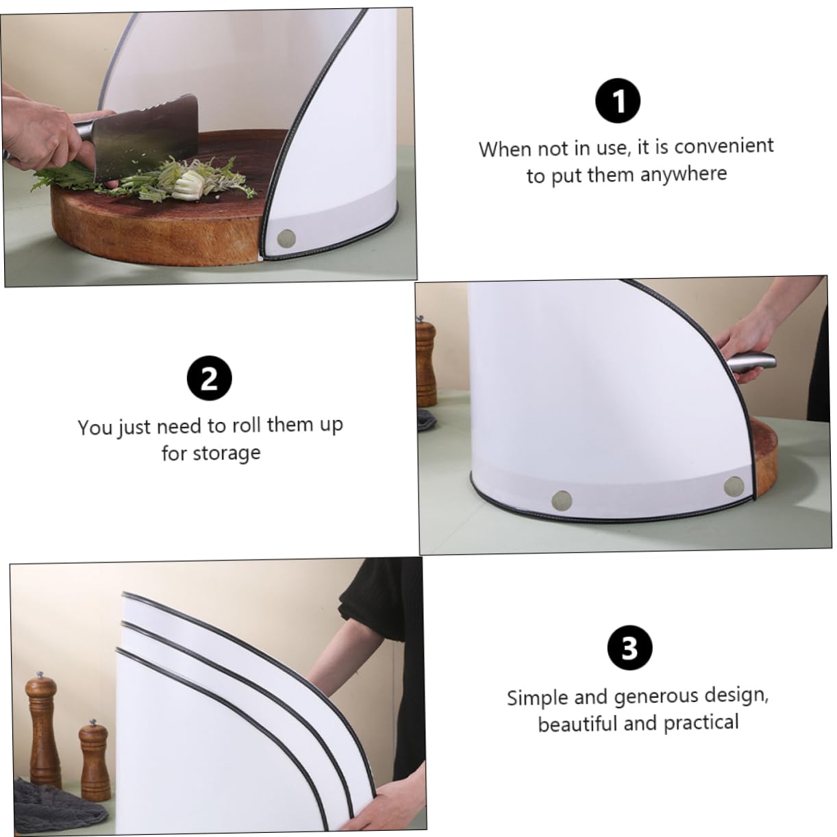 PRETYZOOM 1 PC Practical White Round Cutting Board Barrier for Kitchen Splash Rollable Design Smooth Edges for Food Prep Housewarming