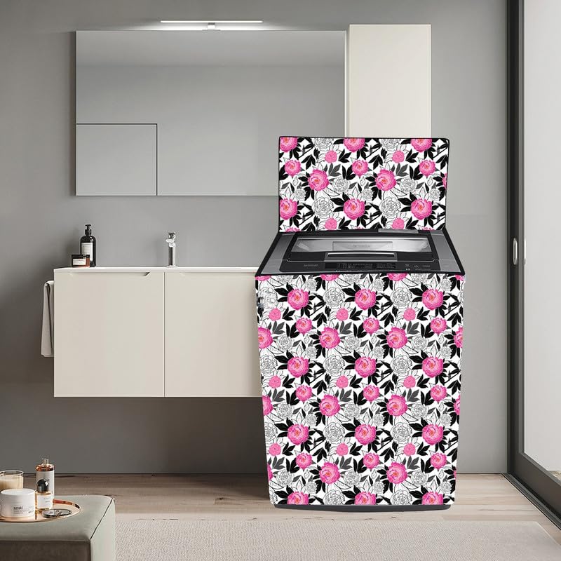 Image of Fully Automatic Top Load Washing Machine Cover Suitable For Samsung, Lg, Godrej, Whirlpool 6.5Kg, 7Kg, 7.5Kg, 8Kg, 9Kg, 10Kg, 11Kg ( 58Dx60Wx94H ), Waterproof Cover, Rose.