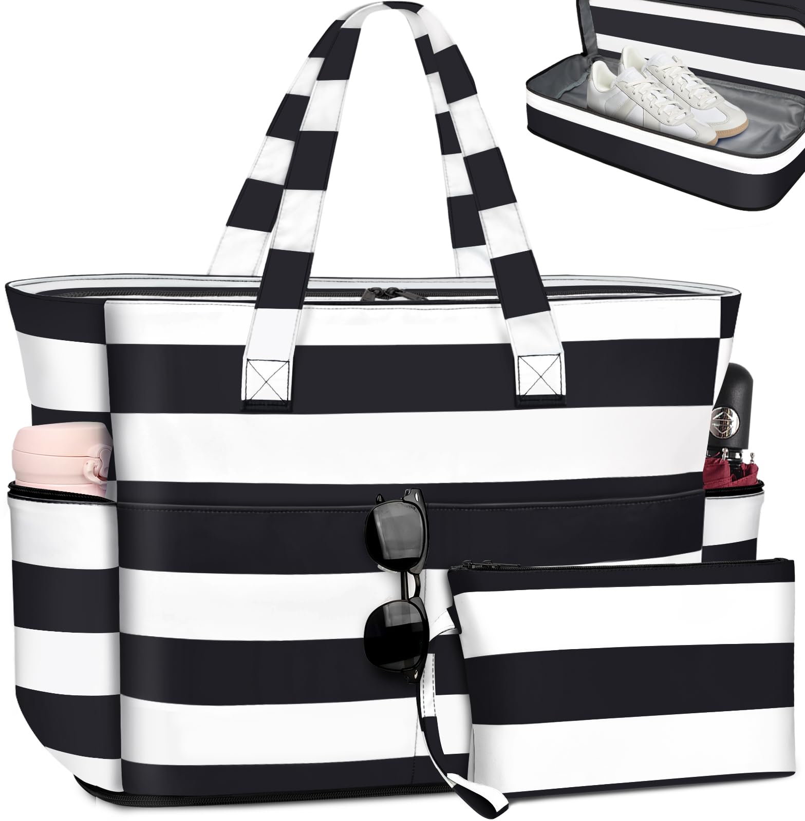 ENONEO Bolsa de Playa Grande XXL con Cremallera Familiar Bolsa Playa para Mujer Sauna Bolsa de Viaje Plegable Bolsa Impermeable Natación Verano Ligero Bolso de Mano Compras Shopper Tote Bag 55L