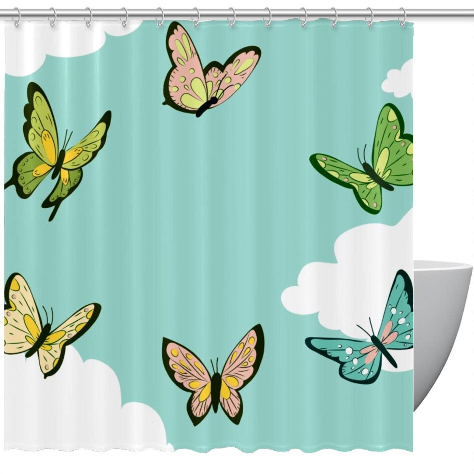 Rideau de douche papillon vert grand format pour transformer votre bain en spa