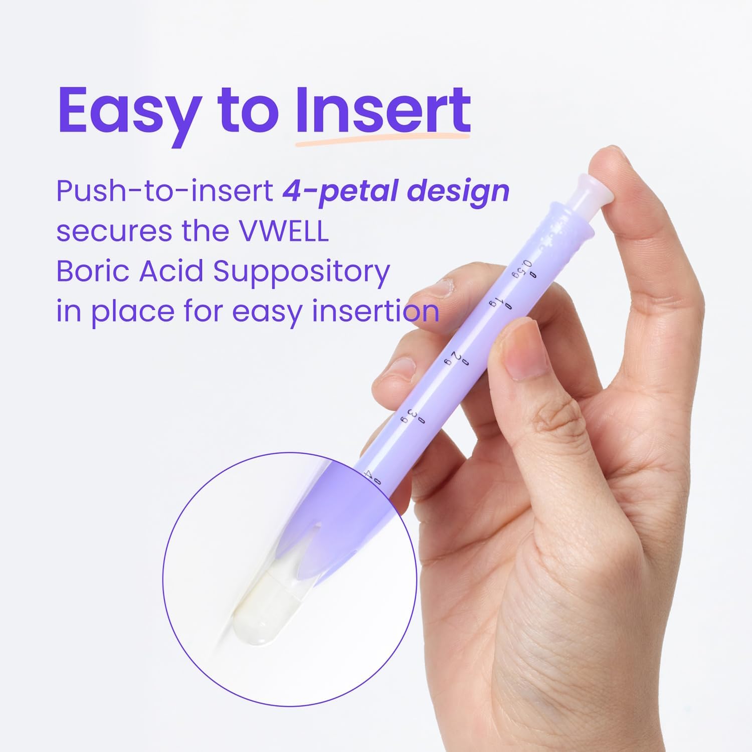 VWELL Boric Acid Vaginal Suppositories 600mg w/MaxComfort Applicator Bundle - Feminine Care - Odor Itch Burning Irritation - Doctors Recommended for Women (One Size, 20, Count)