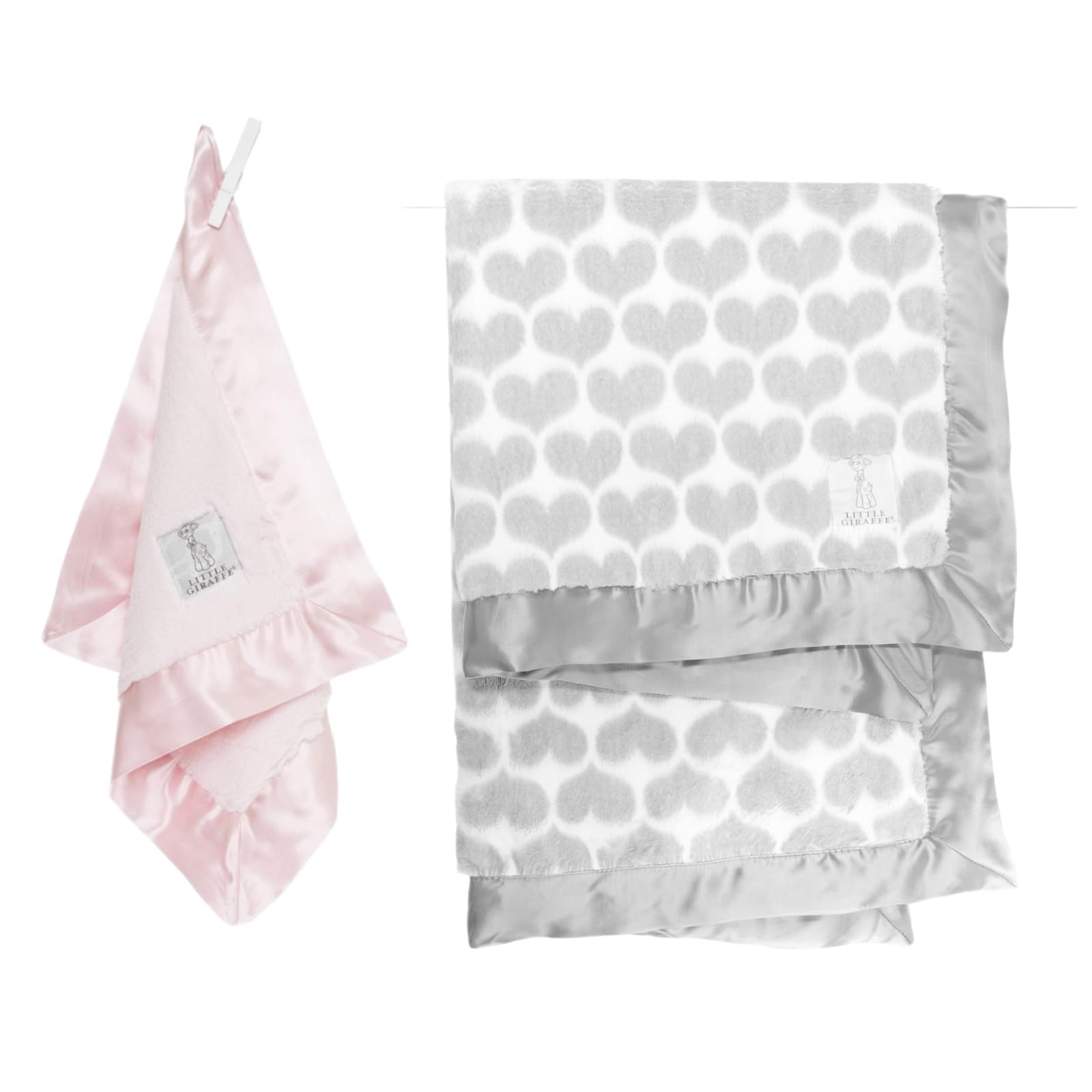 Little Giraffe Luxe Baby Blanket Bundle - 2 Piece Set with Satin Trim - Ultra Soft Faux Fur and Chenille Baby Blankets - Ideal for Stroller, Nursery, or Everyday Comfort