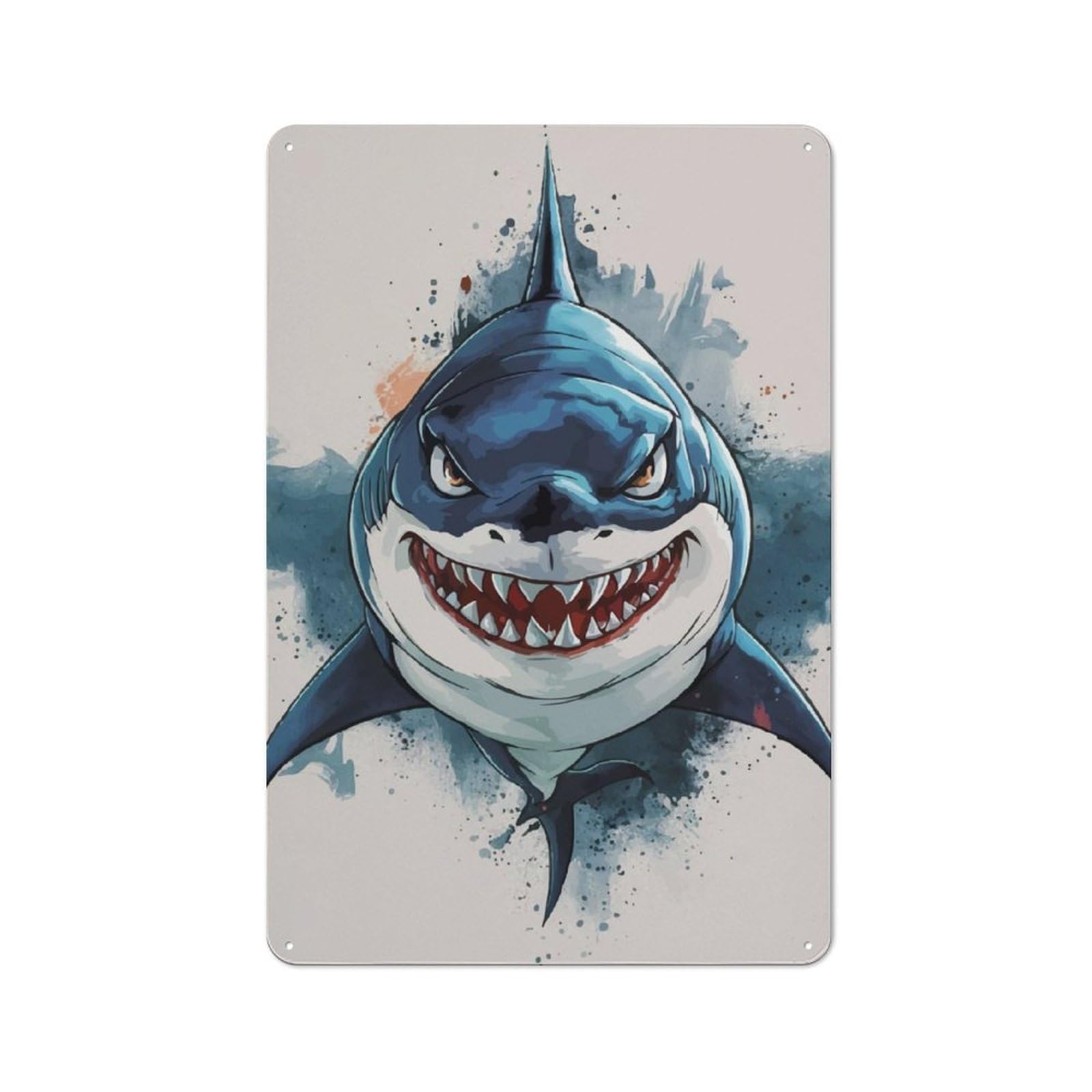 Junmoney Angry Shark Illustration Metal Wall Sign 30X20cm Featuring For Bar Or Restaurant, For Vintage Wall Decor Fans, For Themed Room Decoration