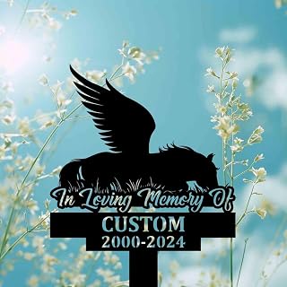 Personalized Angel Horse Sleeping On Grass Grave Marker Pet Loss Gift Outdoor Remembrance Plaque Custom Engraved Memorial Sign Garden Decoration Horse Memorial Stake Personalized Tribute