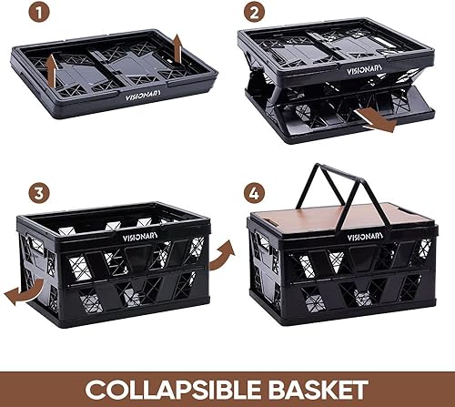 Miniatura 3 de MILILOVE Cesta de compras plegable de 35 litros con tapa 173 x 122 x 96 pulgadas cesta apilable de plástico portátil con asas para picnic camping