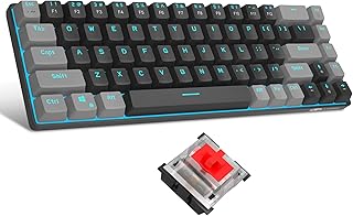MageGee 60 Percent Gaming Mechanical Keyboard, Minimalist MK-Box Blue Backlit Compact 68 Keys Wired Office Keyboard with Red Switch for Windows Laptop PC Mac Convenient(Gray & Black)