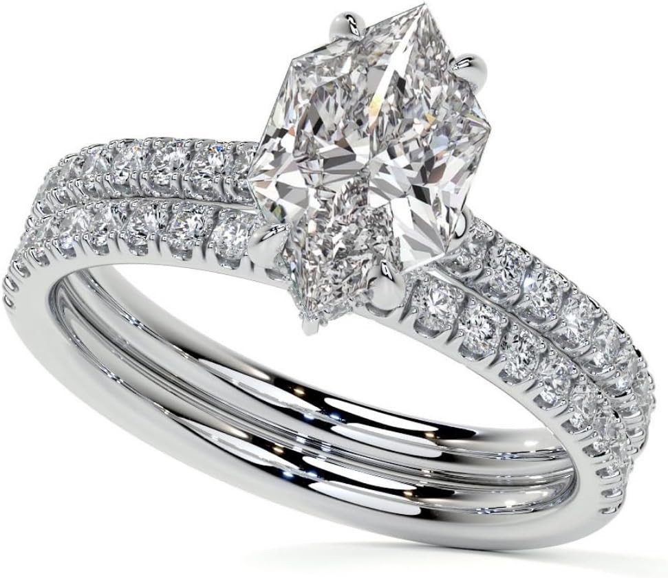 2CT-4CT Dutch Marquise Cut Moissanite Wedding Ring Set for Women Solitaire Hidden Halo Bridal Handmade Ring, Promise Gifts for Her